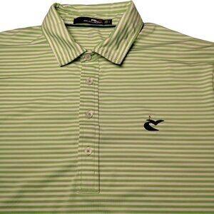 Ralph Lauren RLX Polo Shirt Men Large Green White Stripe Caves Valley Golf Club
